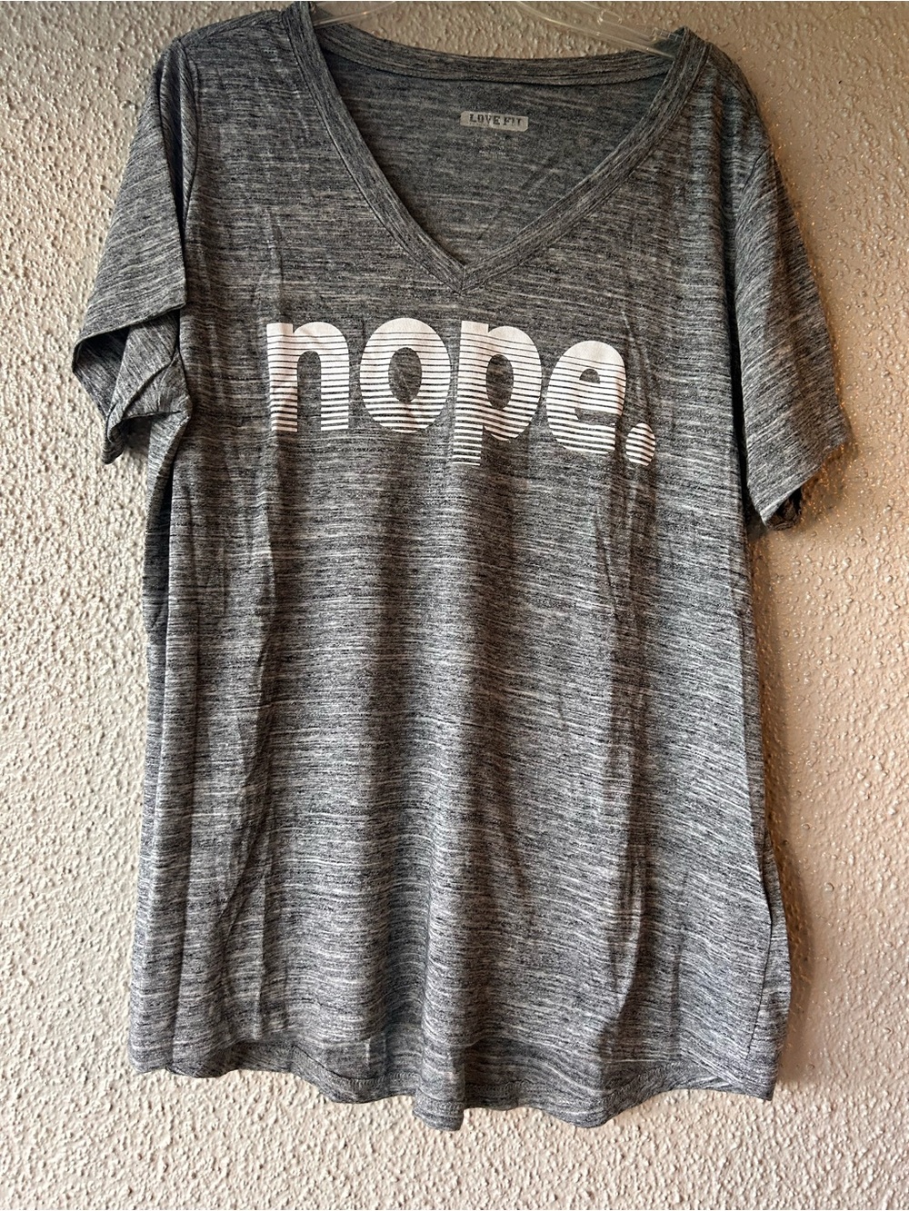 Love Fit Women's 'Nope' V-Neck Graphic short sleeve T shirt Heather Gray 2X NWOT